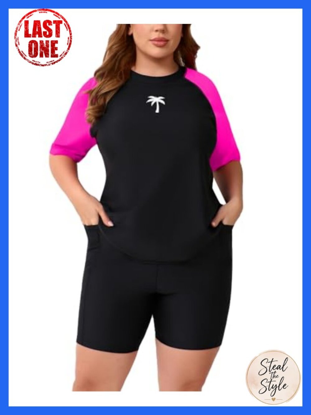 Plus Size UPF 50+ Rash Guard & Boyshorts 2-Piece Swim Set
